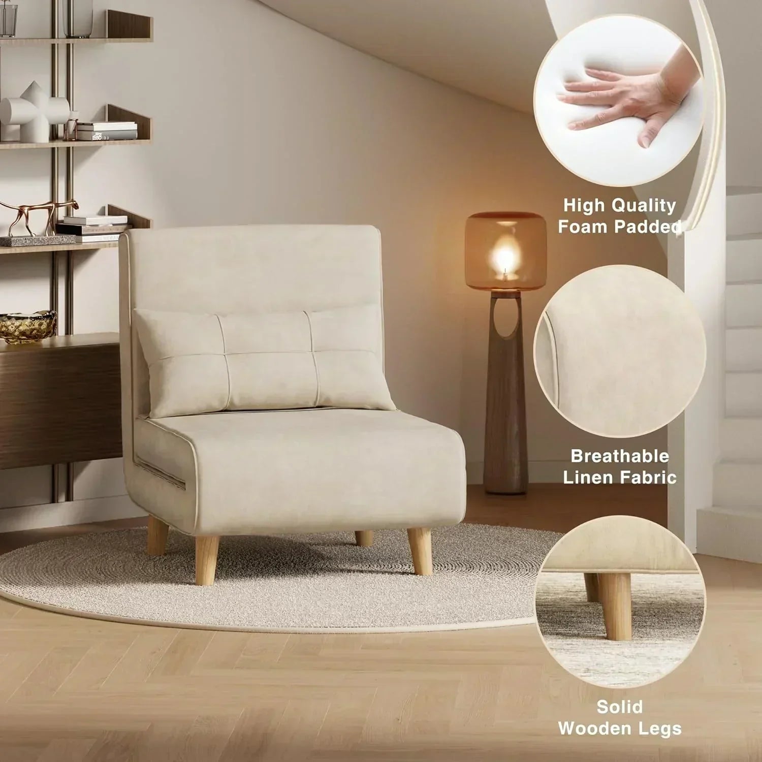 3-in-1 sleeper chair bed convertible chair bed futon sofa with adjustable backrest