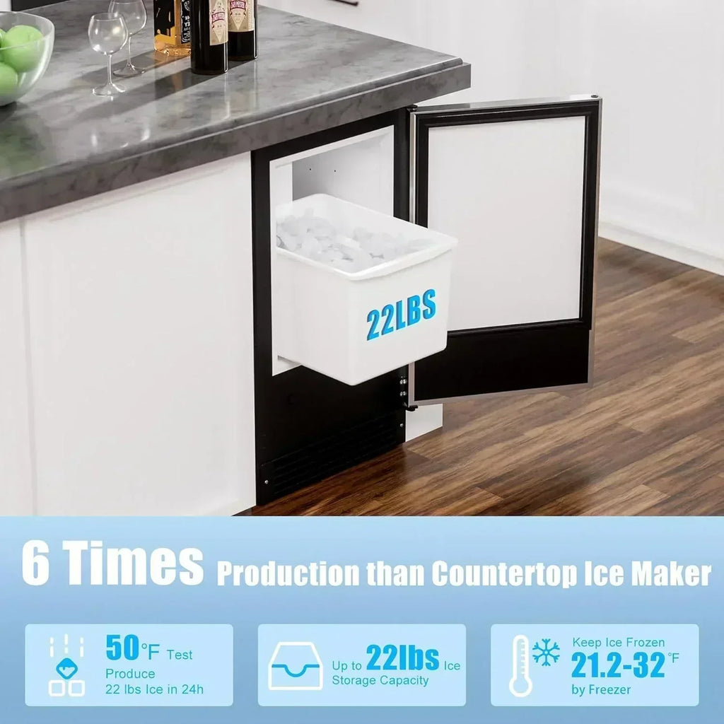 COTLIN 15 W Drainless Under Counter Ice Maker 22 LBS Storage Bin Free Standing