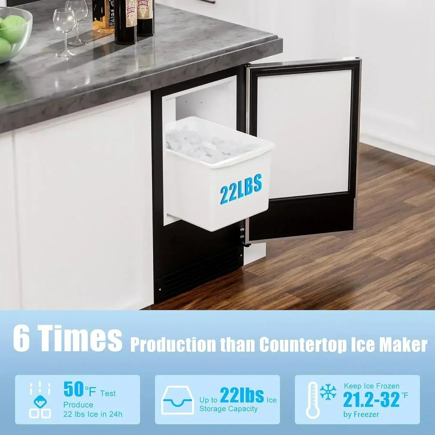COTLIN 15 W Drainless Under Counter Ice Maker 22 LBS Storage Bin Free Standing