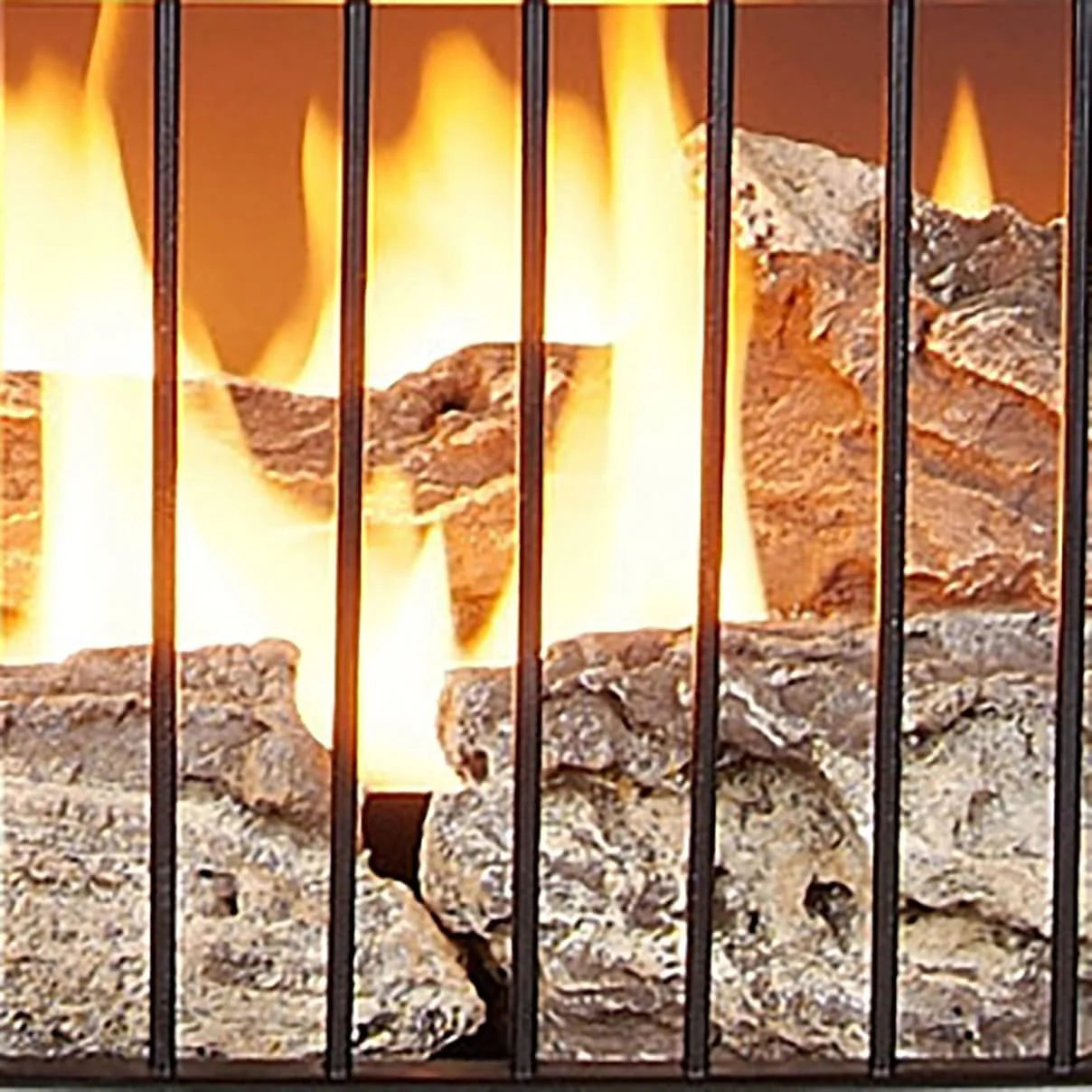 Vent-free 25,000 BTU space-saving freestanding dual-fuel fireplace with built-in thermostat control