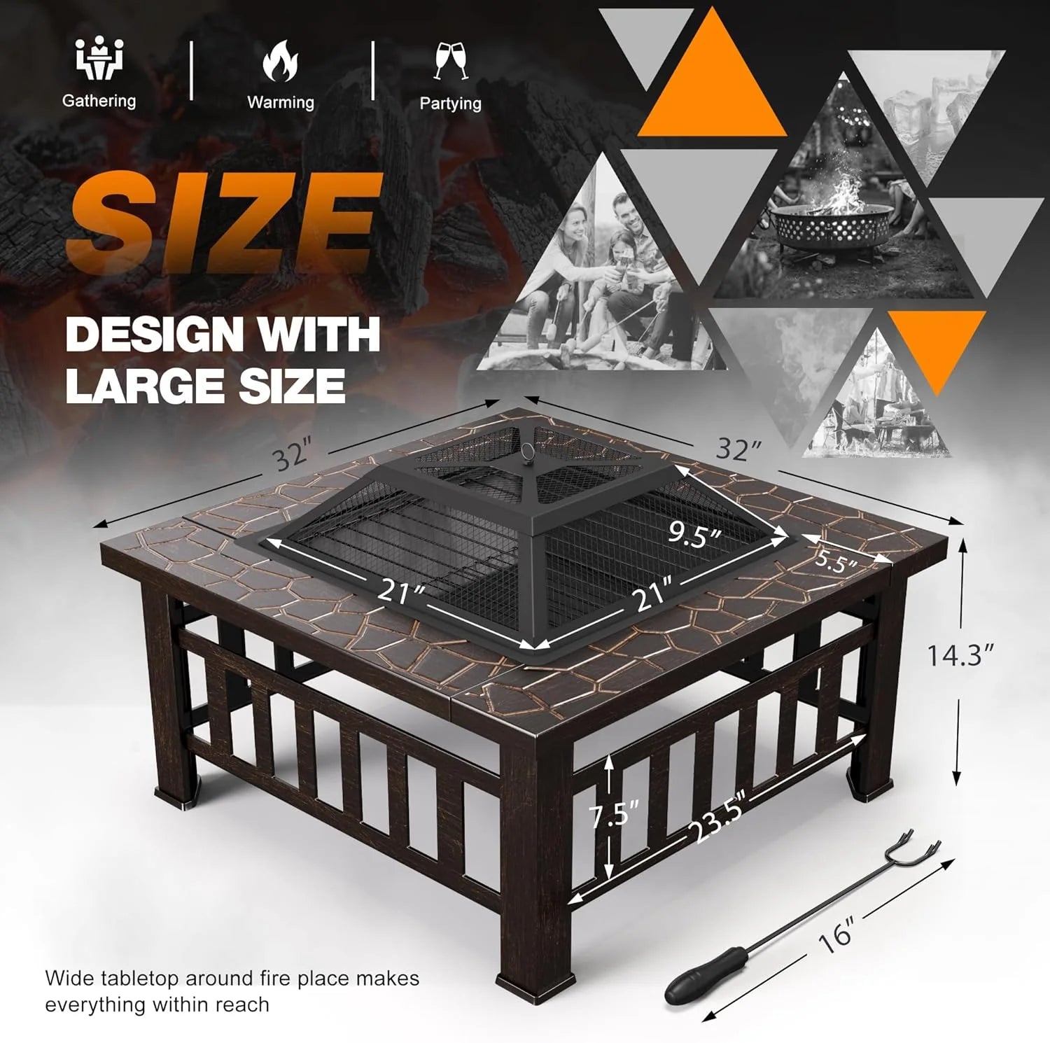 Devoko Outdoor Fire Pit, 32 Inch Firepit Table Metal Outdoor Fireplaces with Waterproof Cover for Outside Patio Camping