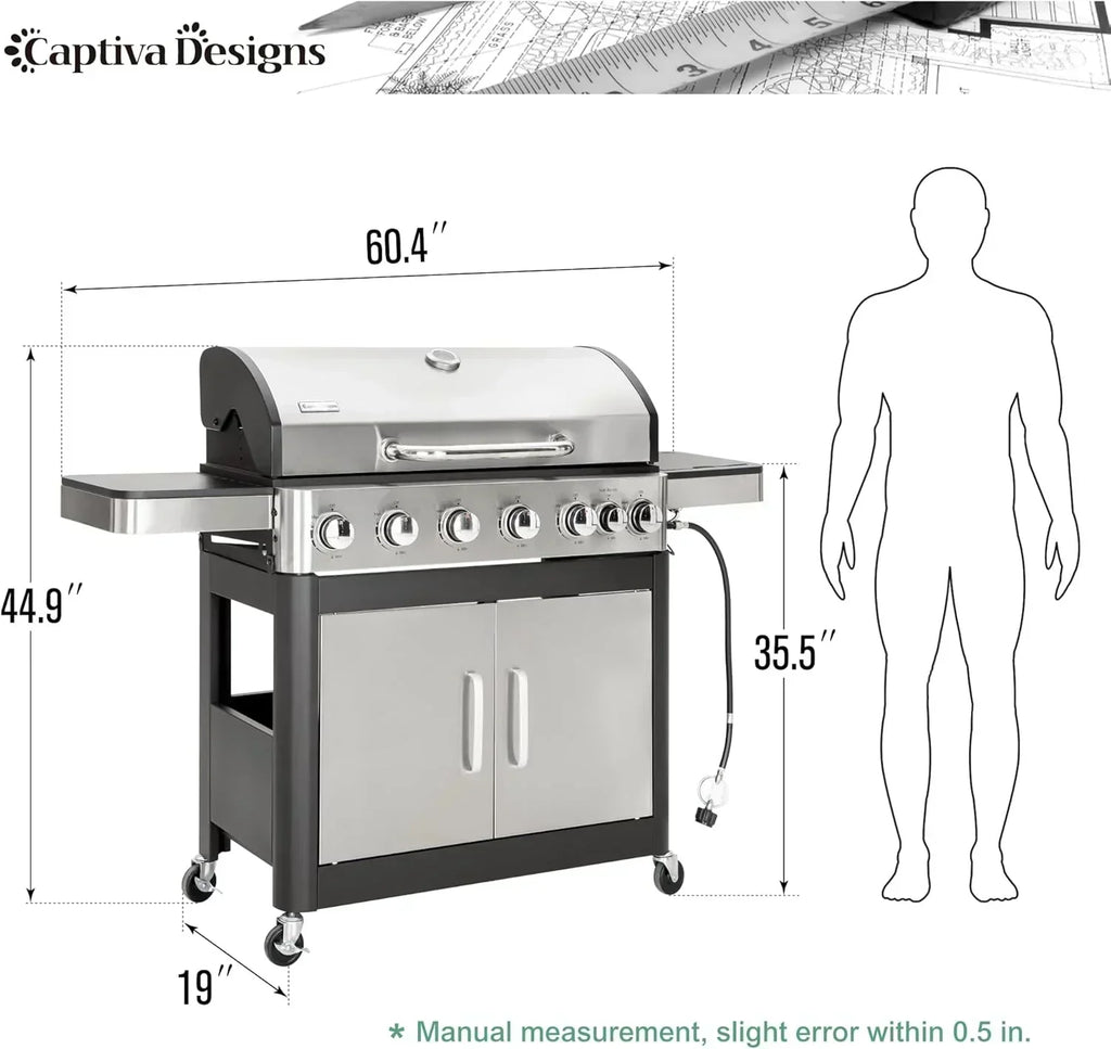 Captiva Designs 4-Burner Propane Gas BBQ Grill Side Burner Porcelain-Enameled Cast Iron Grates