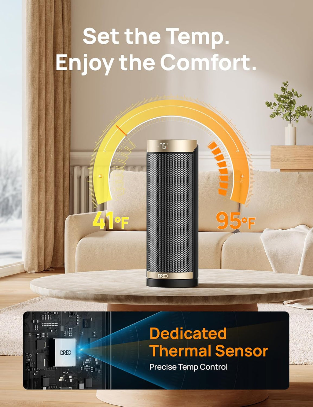 Space Heater 1500W Electric Indoor Heater with Thermostat Quiet Portable Heater