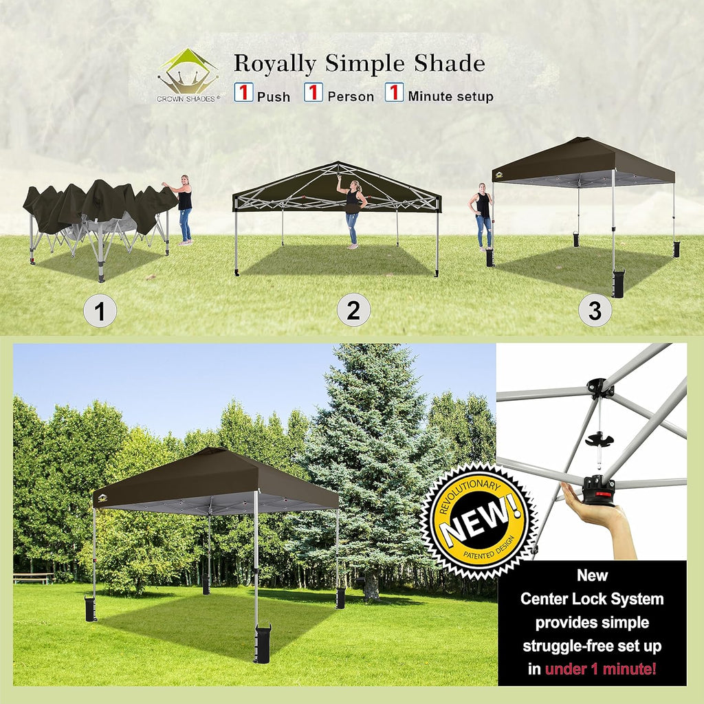 10x10 Pop-Up Awning One-Click Installation Beach Tent Outdoor Sunshade Silver Coated Top