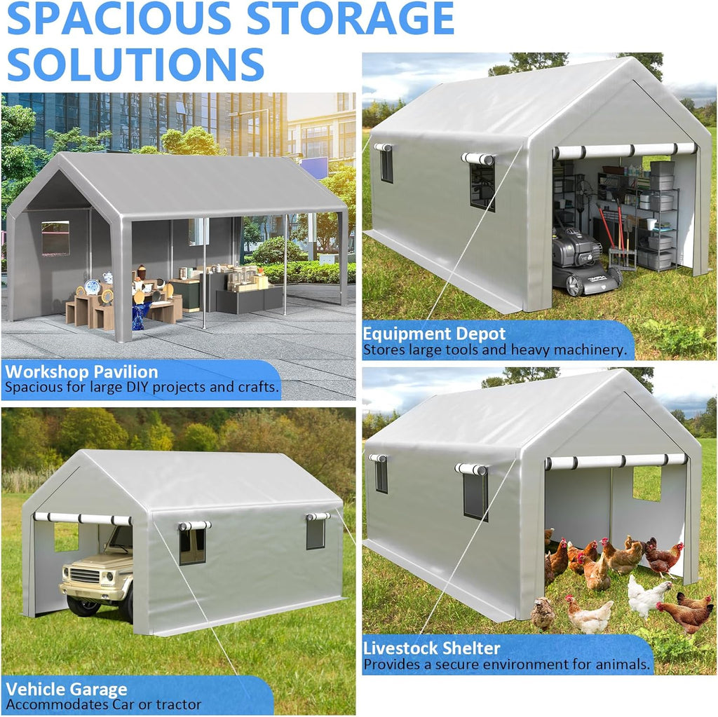 6x8 ft Heavy Duty Carport Tent Portable Garage Removable Side Walls Four Seasons Tarpaulin