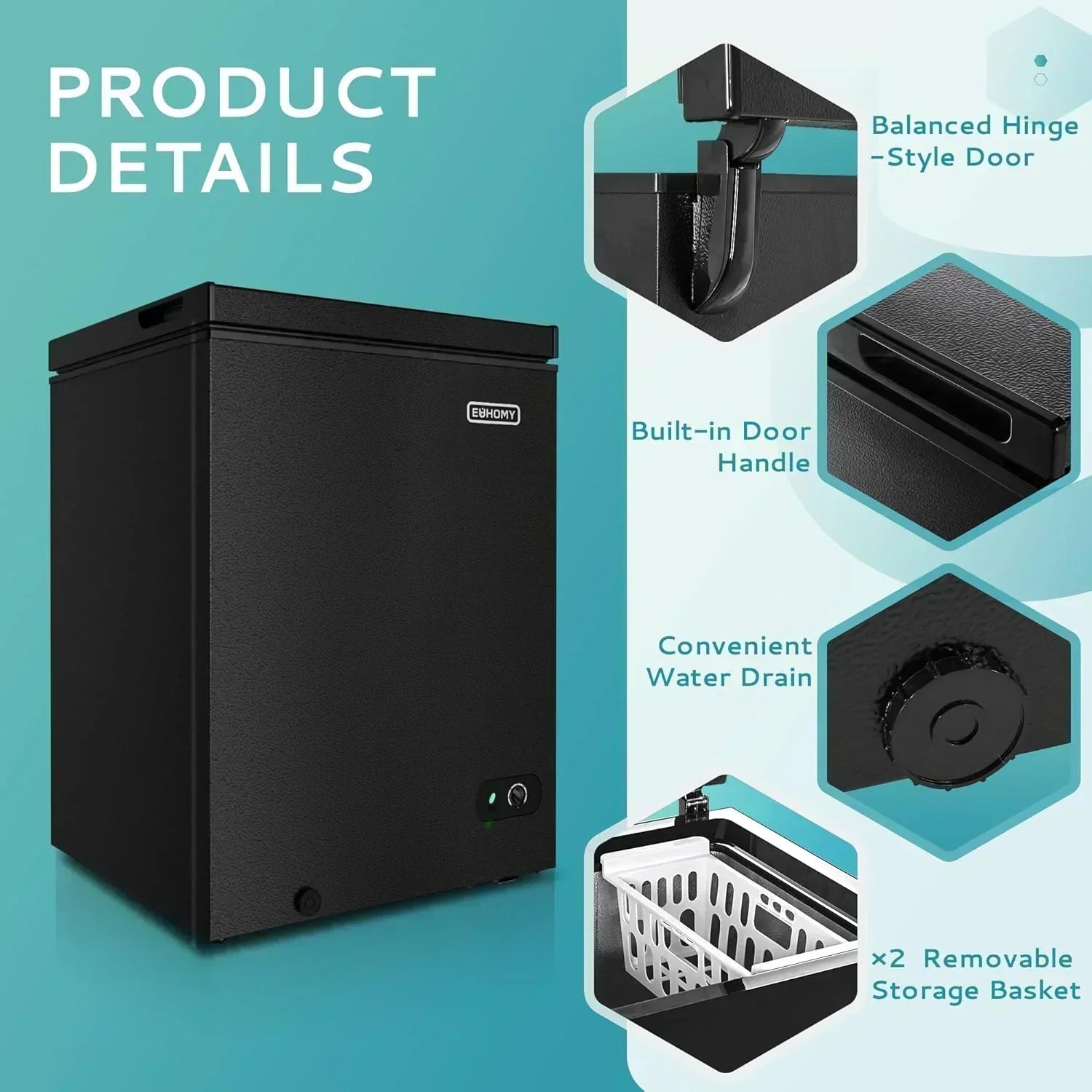 EUHOMY 3.5 Cu.Ft Chest Freezer with Removable Basket Small Deep Freezer Adjustable 7 Thermostat