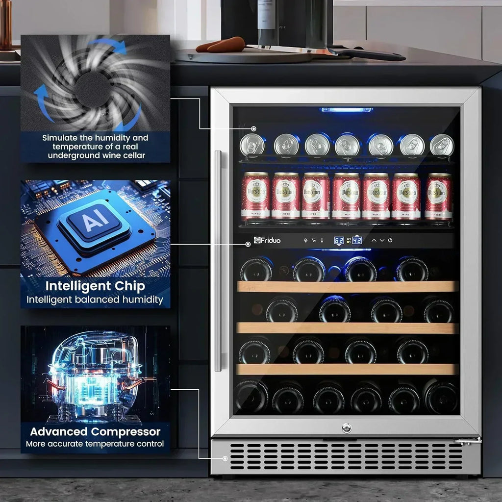 24 inch Dual Zone Beverage Refrigerator 30 Bottles 82 Cans Wine Fridge Built-in or Freestanding