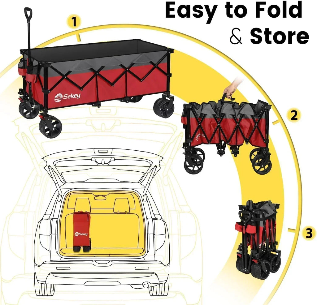 Sekey 48 Inch Long Foldable Extended Travel Cart 440 Lbs Folding Multi-Purpose Garden Cart