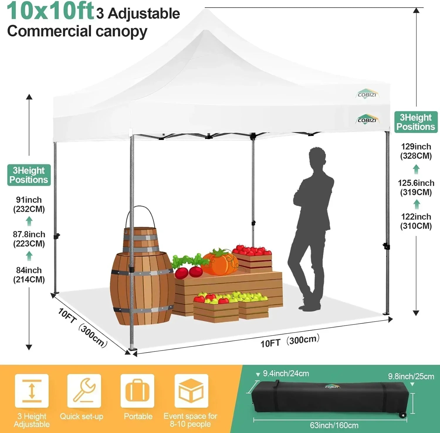 COBIZI 10x20 Heavy Duty Pop up Canopy Tent 6 sidewalls Commercial Canopy Wedding Party Tents