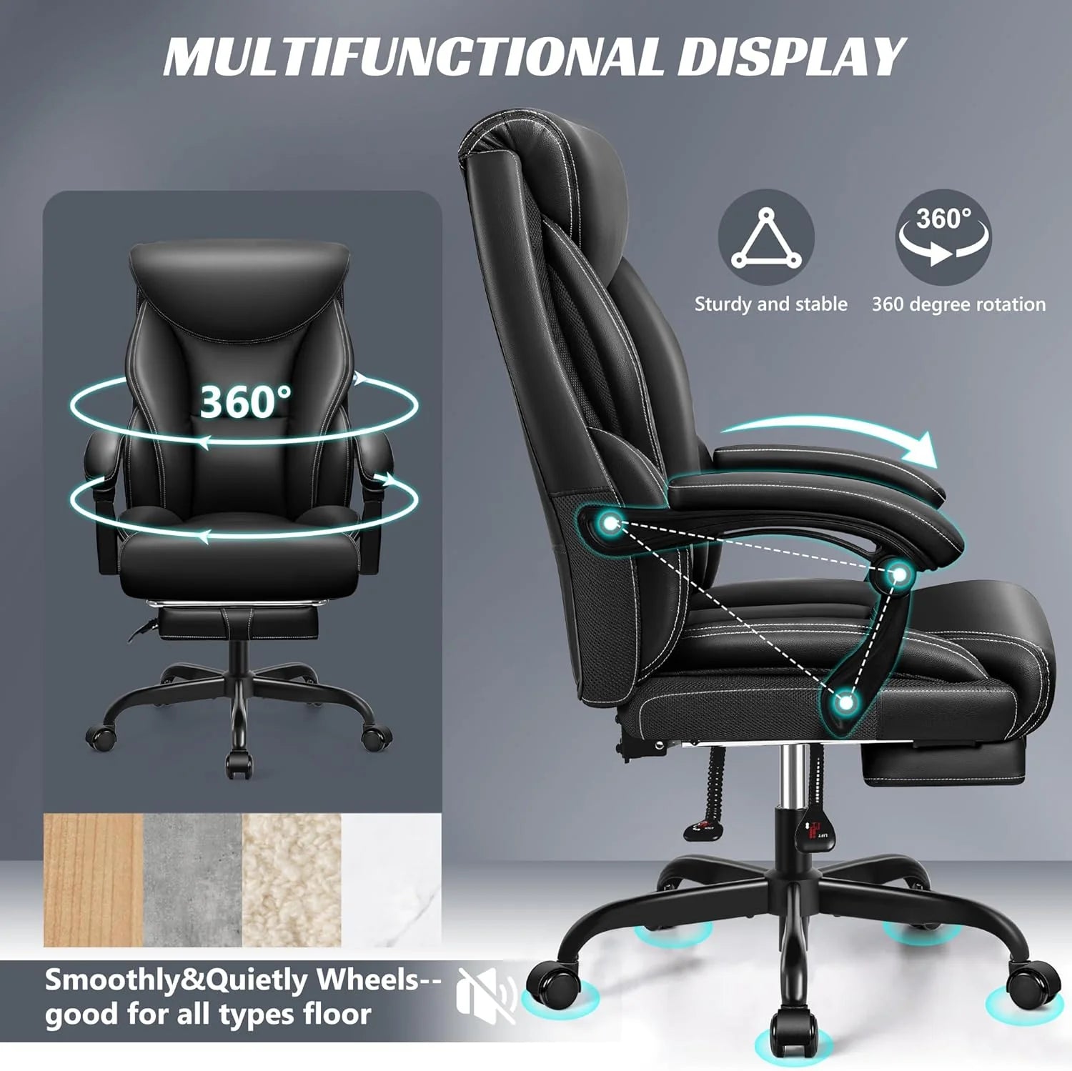 Office Chair Large High-Foot Computer Desk Chair, Breathable Leather Chair Lumbar Support Rotating Computer Chair