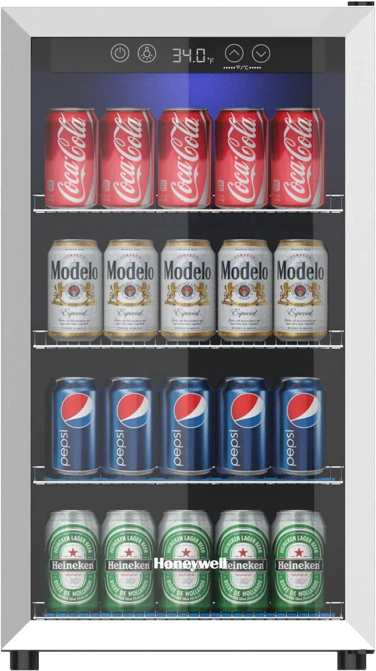 Honeywell Beverage Refrigerator and Cooler 115 Can Mini Fridge with Glass Door for Soda Beer