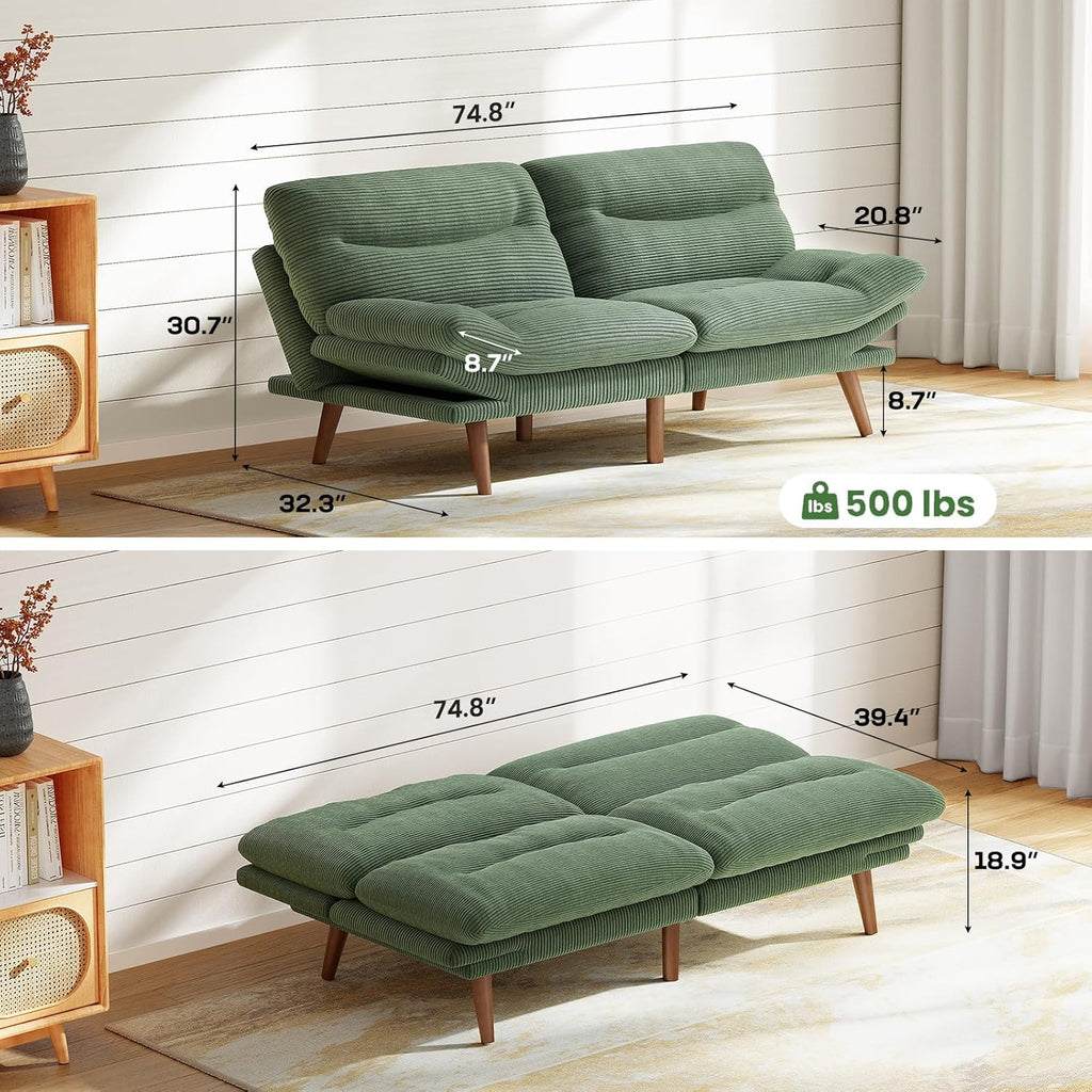 Futon Sofa Bed Futon Sofa Adjustable Back Armrests Converts to Small Sleeper Sofa Bed