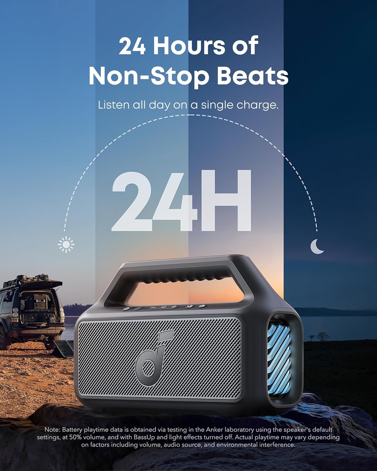 Outdoor Speaker, 80W, Subwoofer, BassUp 2.0, 24H Playtime, IPX7 Waterproof, Floatable, RGB Lights, USB-C, Custom EQ, Bluetooth 5.3, Portable for Camping, Beach, and Backyard