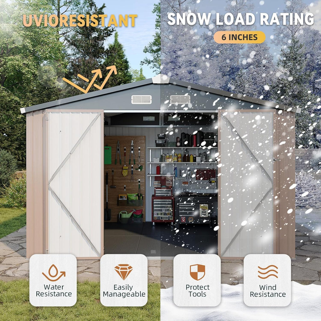 Aoxun 7.4x5.3FT Shed with Floor Galvanized Steel Outdoor Storage Shed Metal Garden Shed