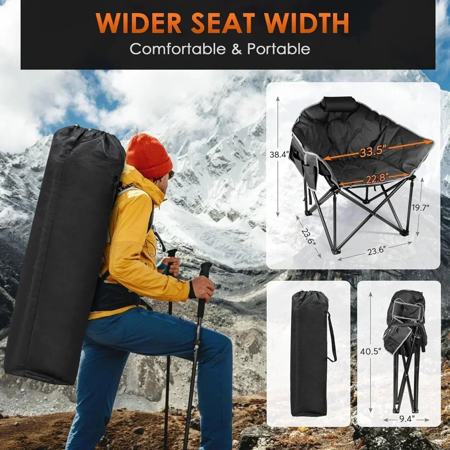 Heated Camping Chair Extra Large Heated Chair Outdoor Sports Chair with 3 Heat Levels on Back