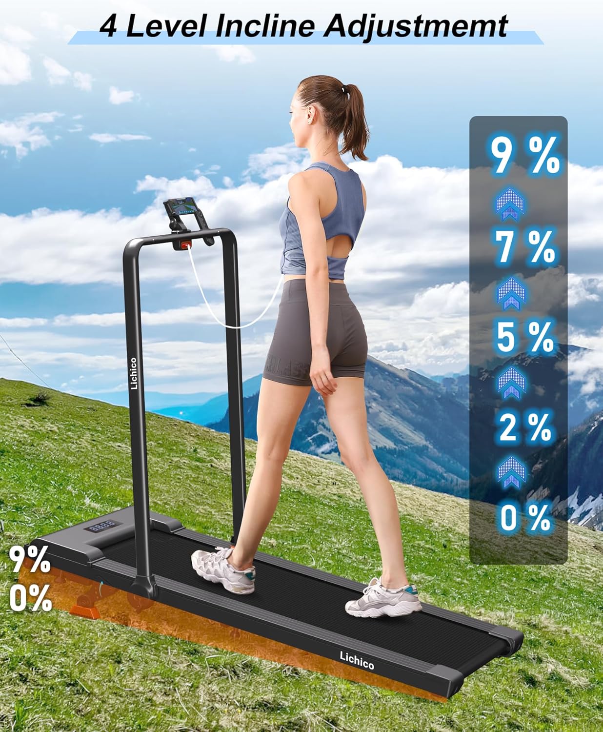Lichico Walking Pad Under Desk Treadmill, Ultra-Quiet Brushless Electric Walking and Jogging Treadmill with Remote Control