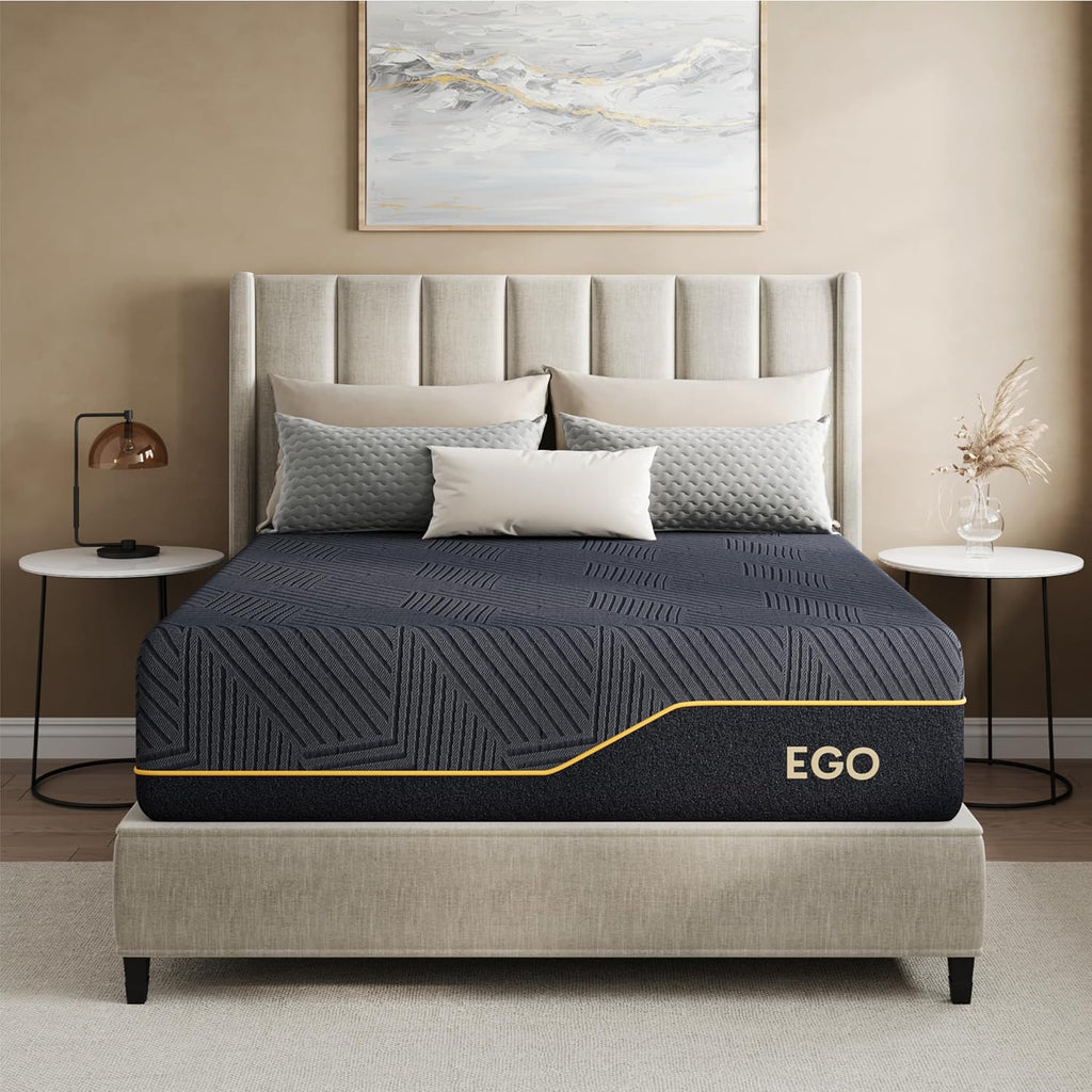 MLILY EGOHOME 14 Inch Queen Memory Foam Mattress for Back Pain, Cooling Copper Gel Bed in a Box, Foam Made in USA, CertiPUR-US Certified, Therapeutic Medium Firm, 60x80x14 Black