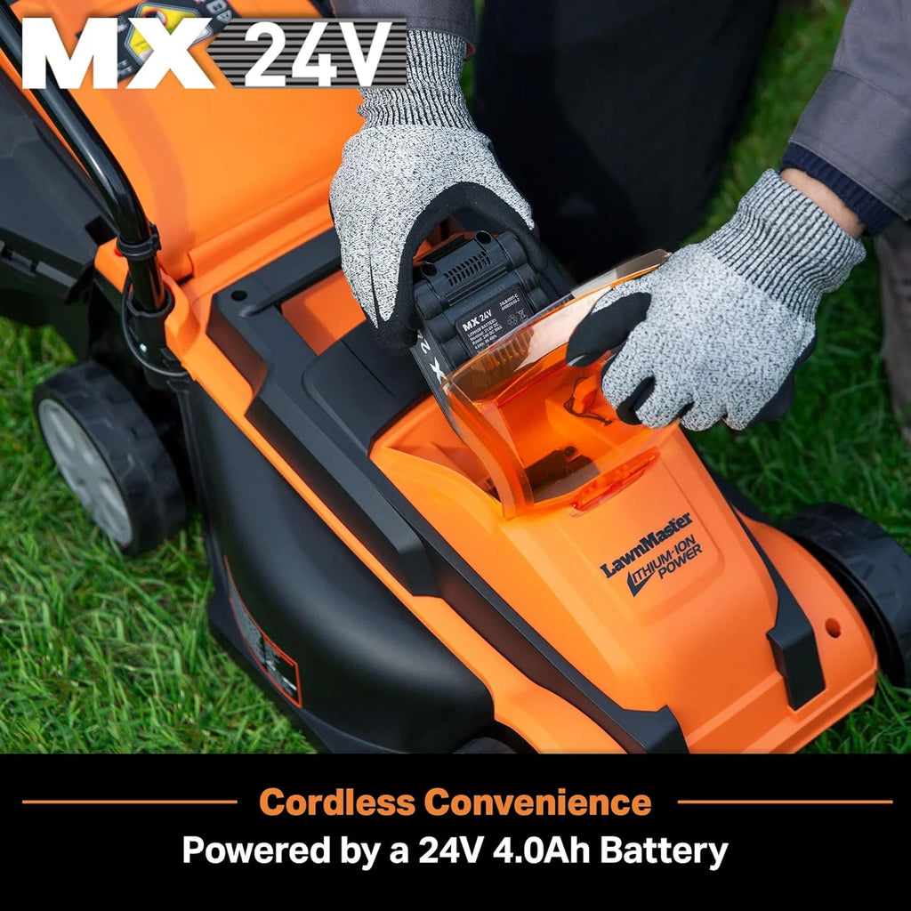 LawnMaster CLM2413A Cordless 13-Inch Lawn Mower 24V Max with 2X4.0Ah Battery and Charger