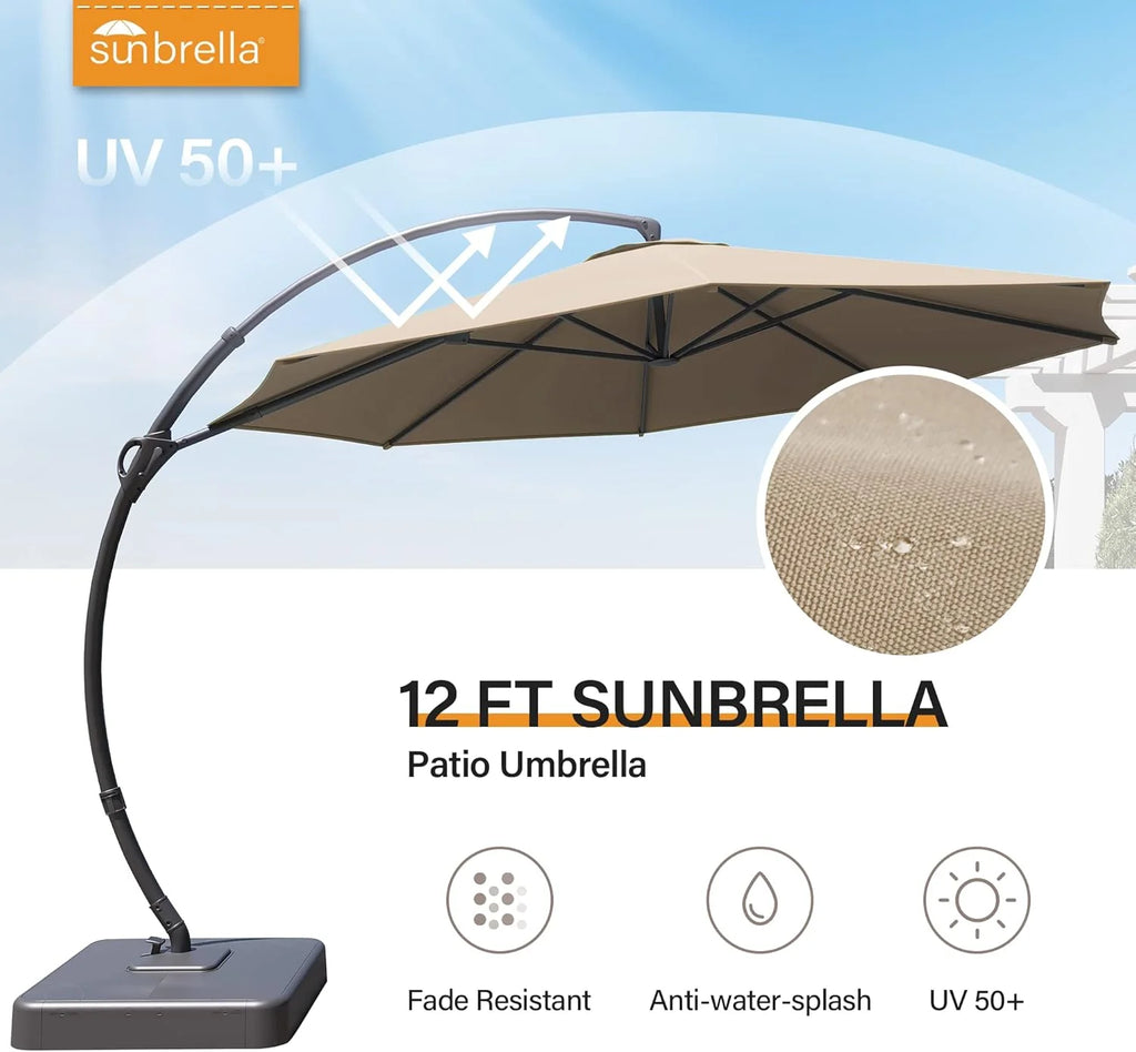 LAUSAINT HOME Outdoor Patio Umbrella with Base included, 11 FT Deluxe Curvy Cantilever Umbrella Heavy Duty Offset Hanging Umbrella with 360° Rotation for Market, Pool, Garden, Backyard, Deck (Beige)