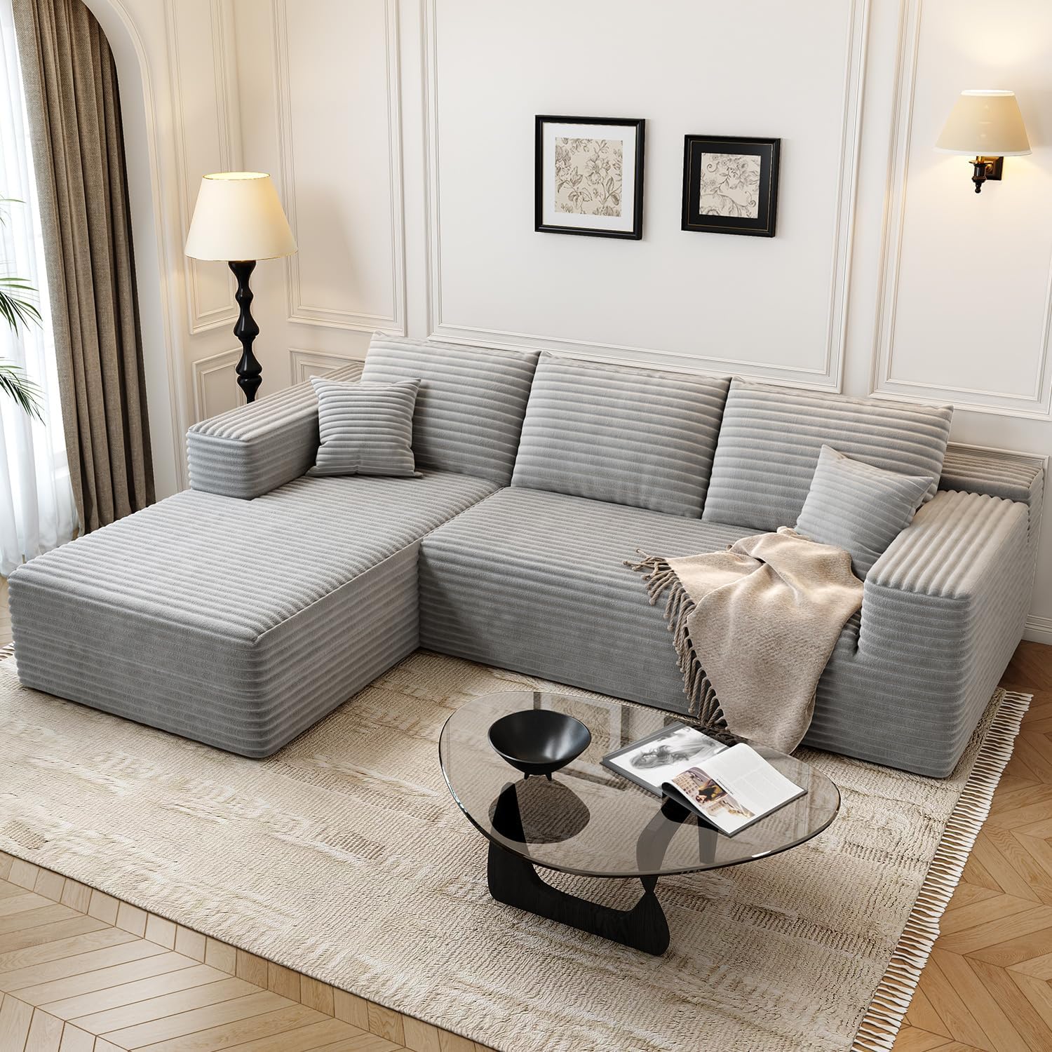 107.5 Cloud Modular Sectional Sofa Couch with L-Shape Chaise,Modern Minimalist Upholstered Couches