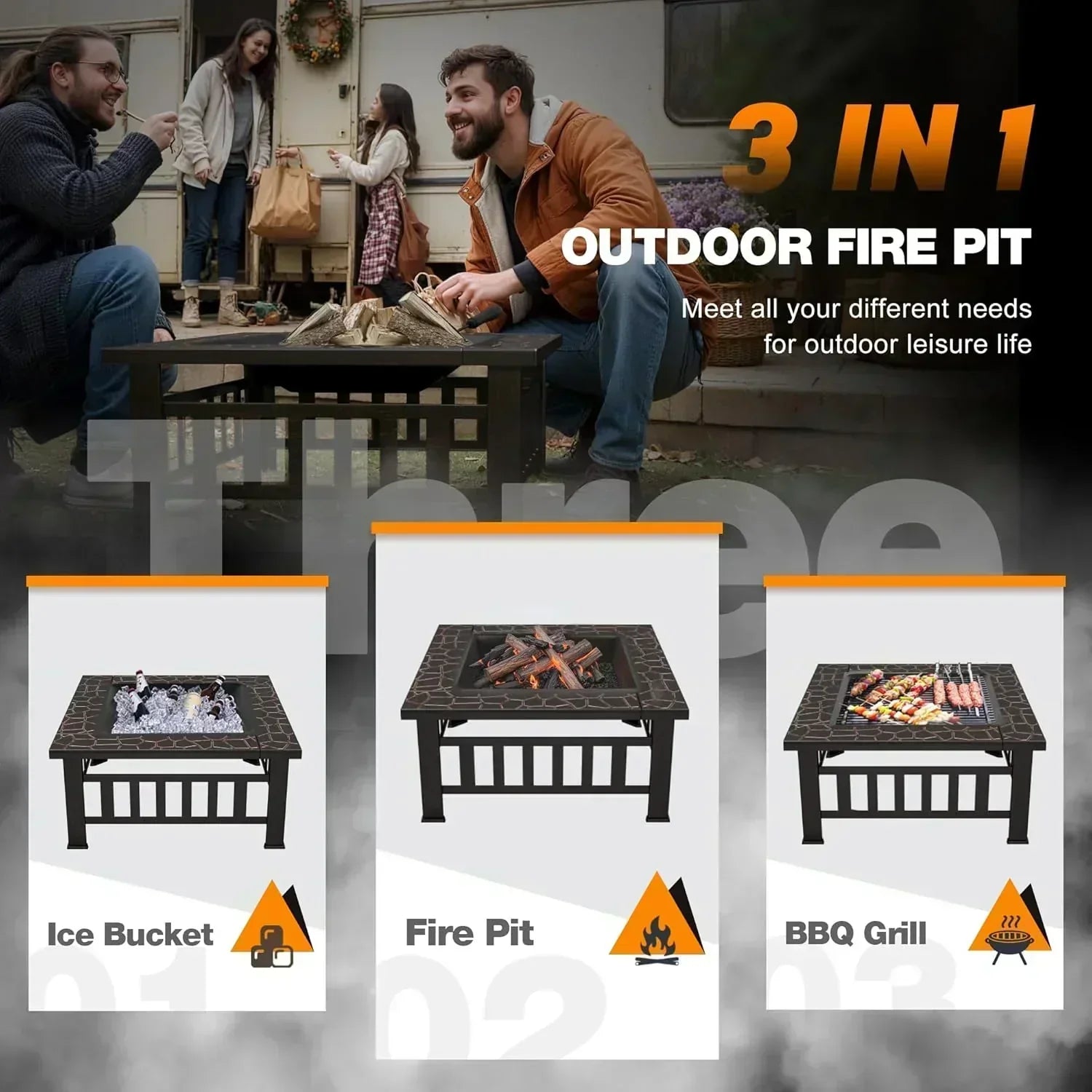 Devoko Outdoor Fire Pit 32 Inch Firepit Table Metal Outdoor Fireplaces with Waterproof Cover