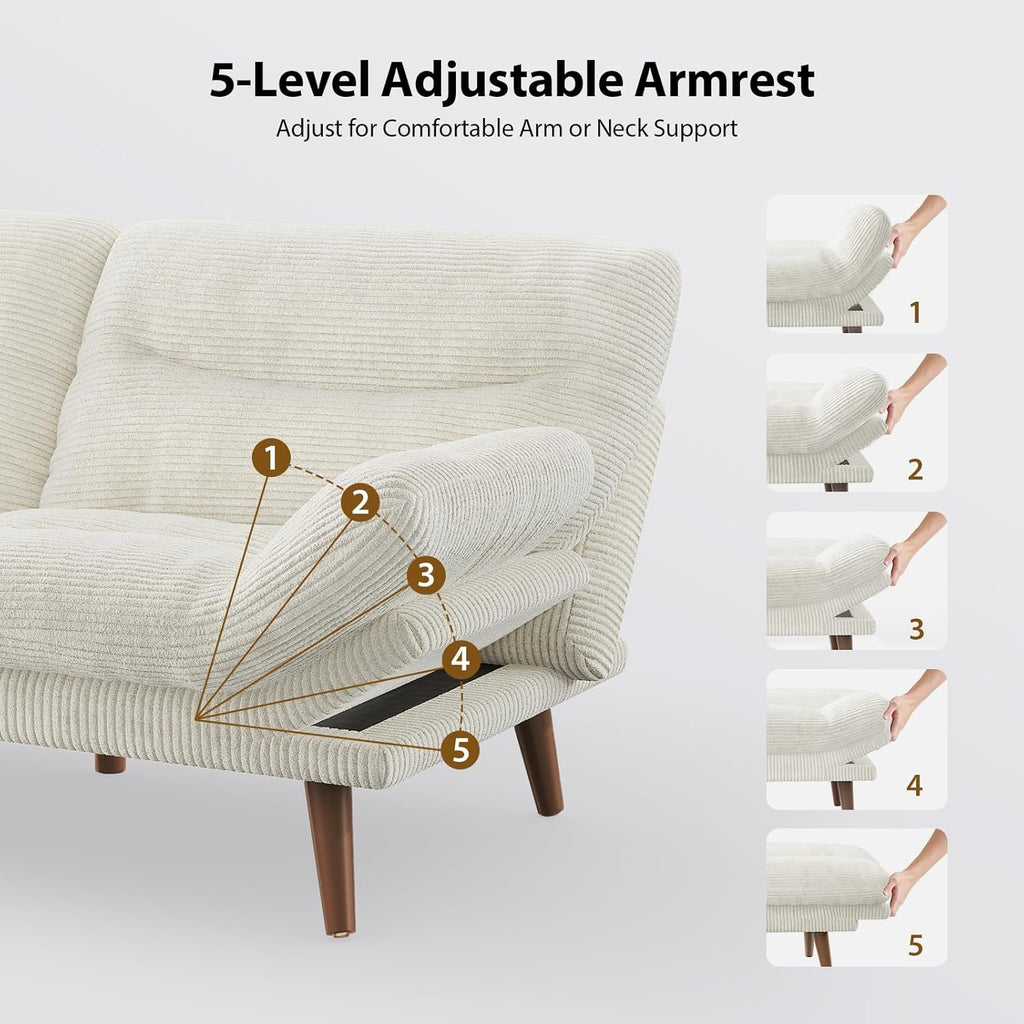 Convertible Futon Sofa Bed 66 Inch Corduroy Futon Sofa Recliner Sofa Bed for Small Spaces