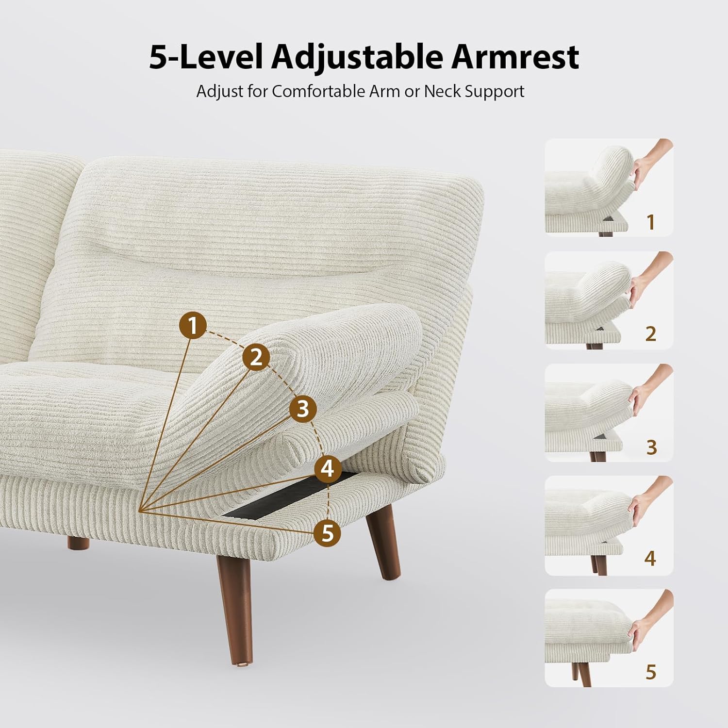 Convertible Futon Sofa Bed 66 Inch Corduroy Futon Sofa Recliner Sofa Bed for Small Spaces