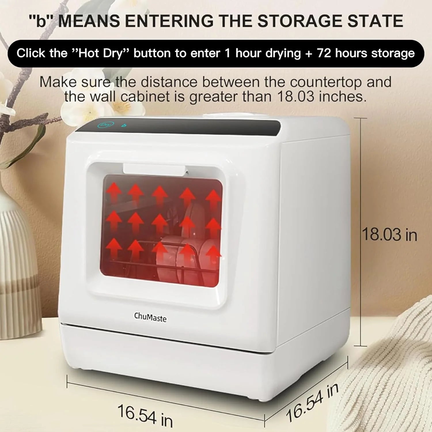 Mini countertop dishwasher. Compact dishwasher with drying function. Double spray arms. Portable countertop dishwasher