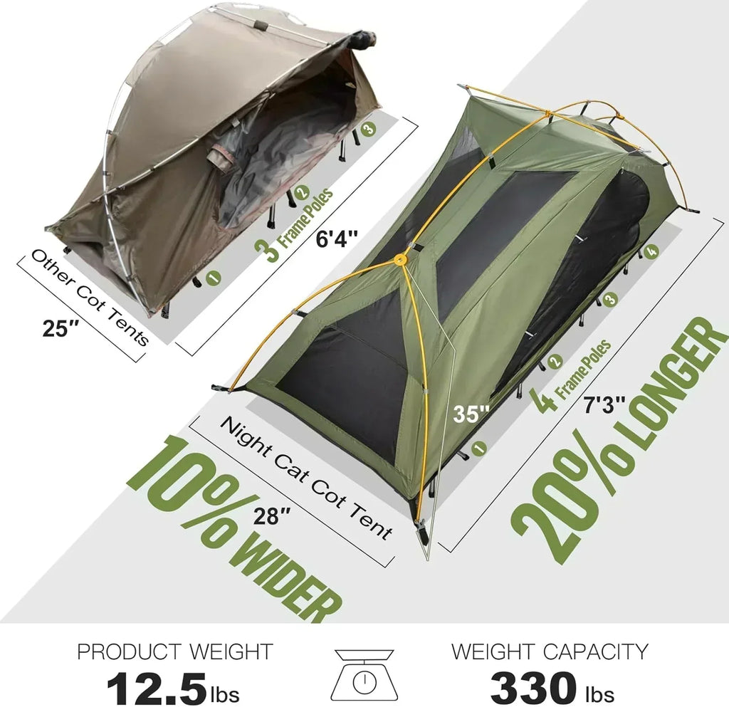Camping Cot Tent Waterproof 1-Person Off-Ground Combo Cot Bed Portable Easy Set-up Tent