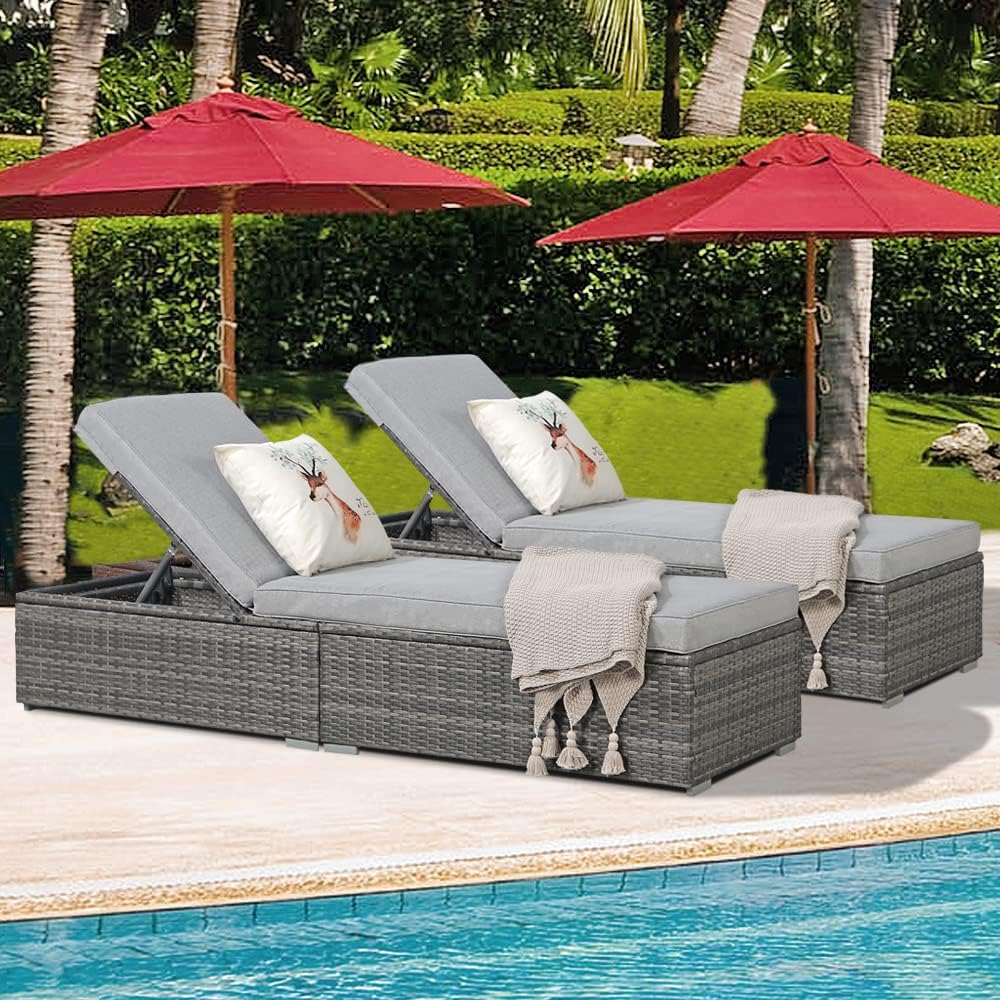 Patiorama Outdoor Patio Lounge Chair Elegant Reclining Adjustable Pool Rattan Chaise Chair