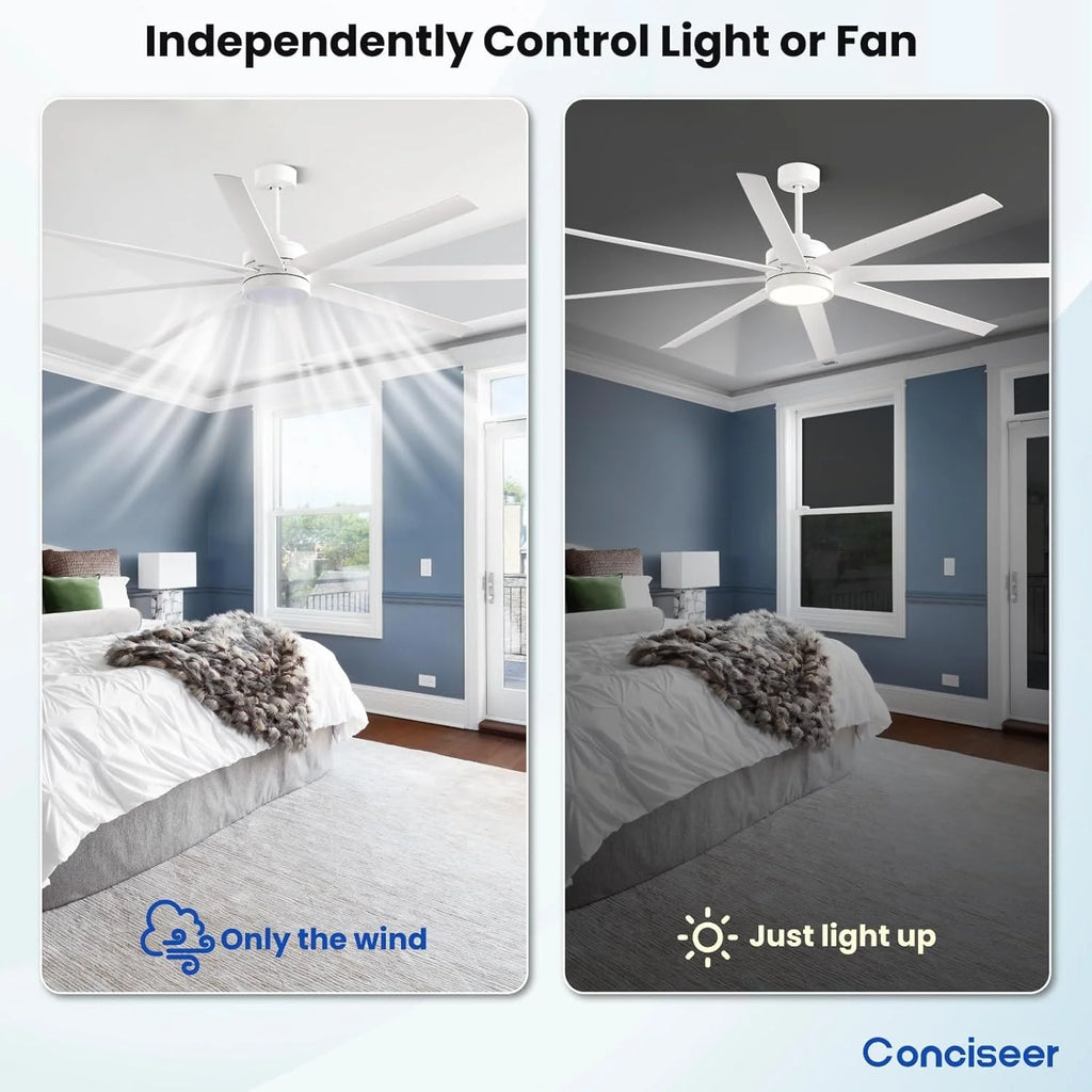 Modern Ceiling Fans with Lights, 72 Inch Ceiling Fan with Light and Remote, Bedroom Living Room Library Cafe Outdoor/Industrial,24W 3CCT Dimmable, 8 Blades 6 Speed Reversible Quiet DC Motor, Black