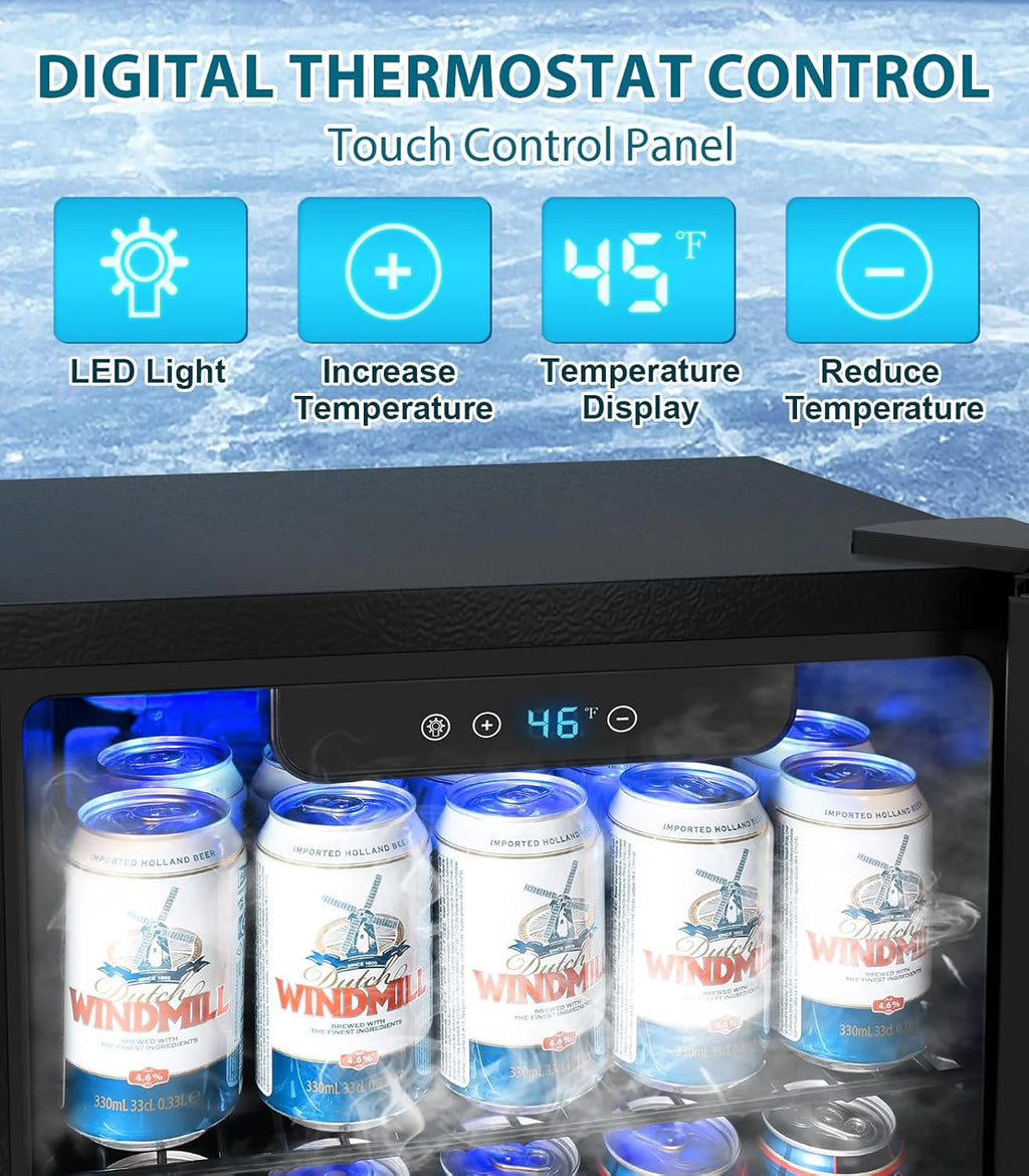 Mini Fridge 130 Can Beverage Refrigerator Cooler, 3.2 Cu.Ft Drink Fridge for Soda Wine Beer, Adjustable Temperature Control for Home Office, Black