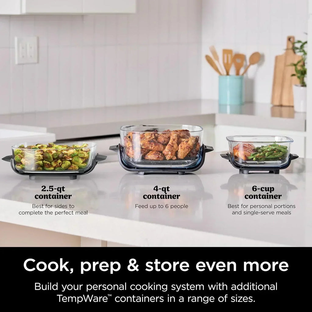 Ninja Crispi 4 in 1 Portable Glass Air Fryer Cooking System 4QT 6 Cup TempWare Glass Containers