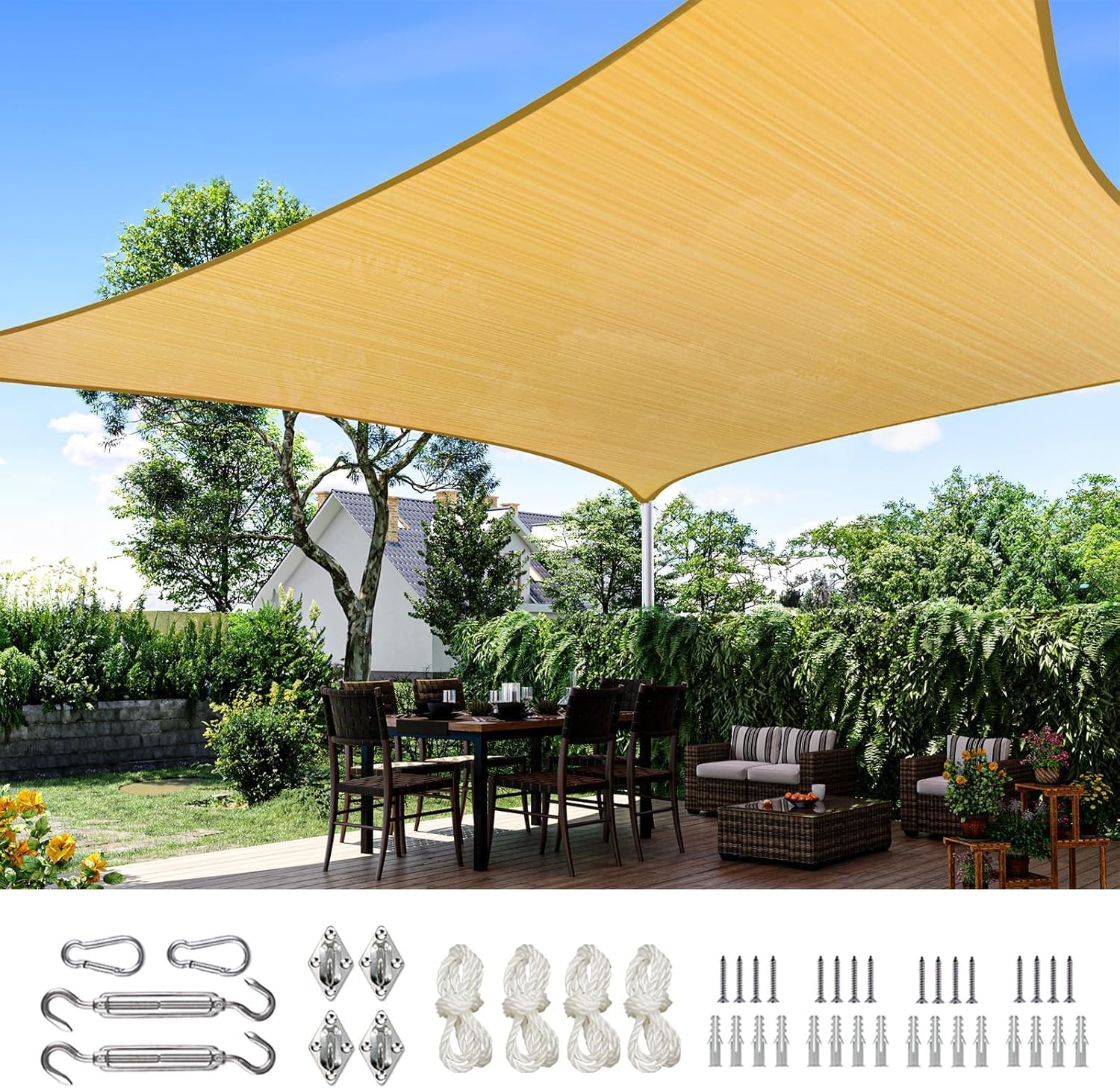 Quictent Sun Shade Sail for Patio, 185GSM Heavy Duty Rectangular Outdoor Sunshades UV Block Outside Canopy Cover for Backyard White and Grey Multi 20x26ft