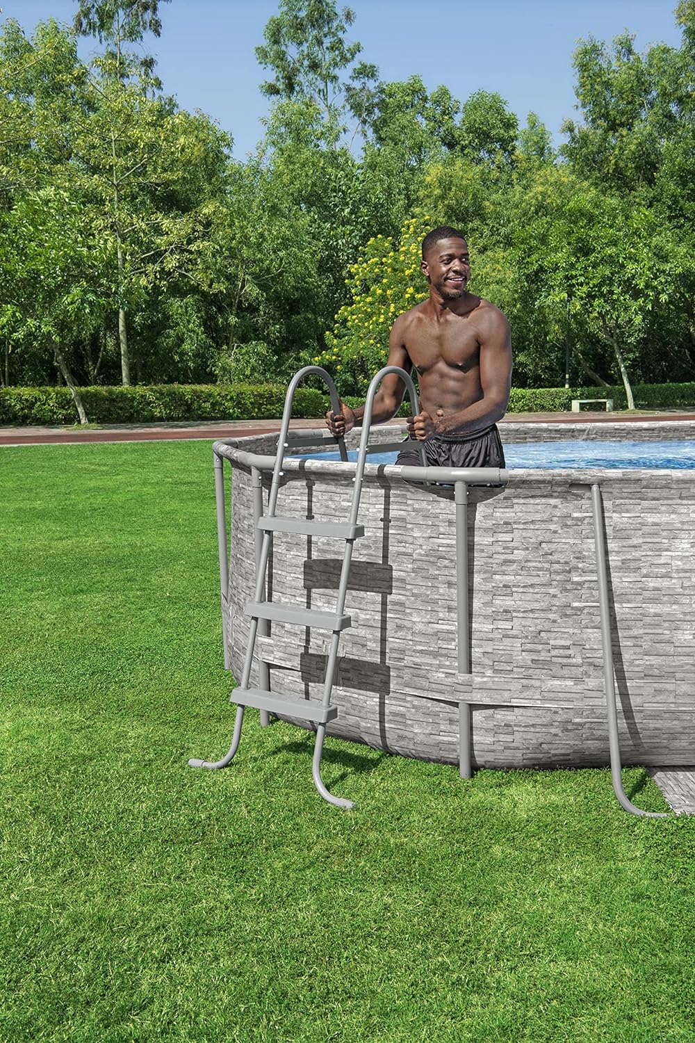 Power Steel 14' x 8'2 x 39.5 Oval Above Ground Pool Set | Includes 530gal Filter Pump, Ladder, ChemConnect Dispener