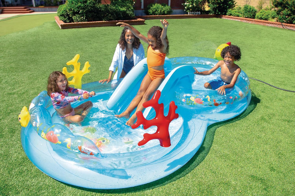 Intex 96 x 78 x 28 Inflatable Jungle Adventure Play Center Spray Kiddie Pool - Backyard Kids Water Slide, Outdoor Blow-Up Splash Pad for Toddlers