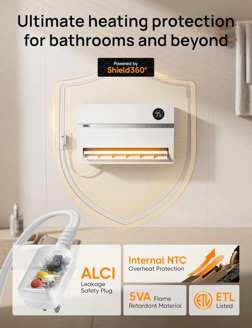 Smart wall mounted heater, bedroom electric heater, 1500W adjustable thermostat 24-hour timer easy to install indoor heater
