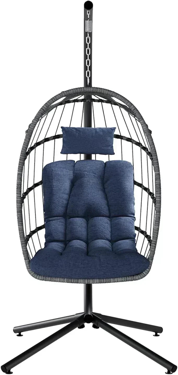 SWITTE Egg Chair Outdoor with Stand Indoor Wicker Hanging Egg Swing Chair with Cushion