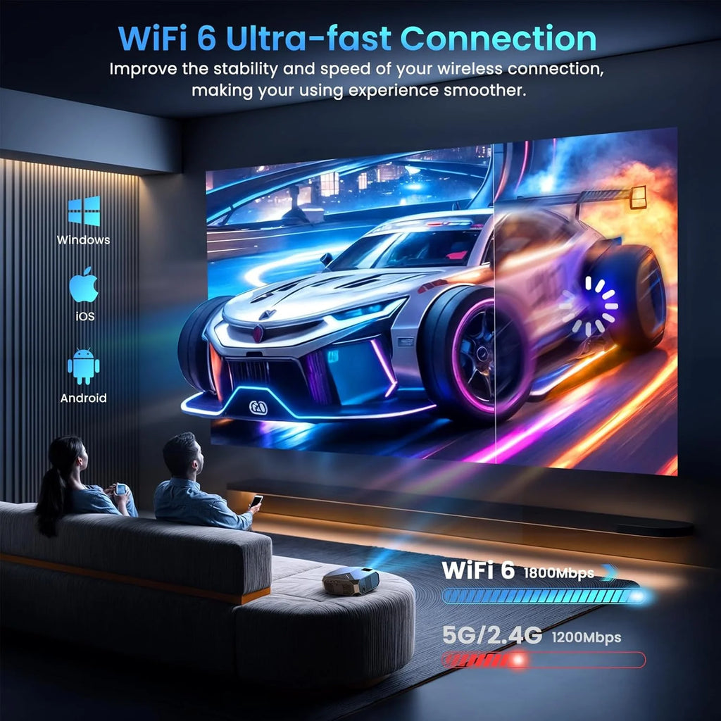 [Compatible with Netflix/High Brightness] Smart Projector with WiFi 6 and Bluetooth 5.3