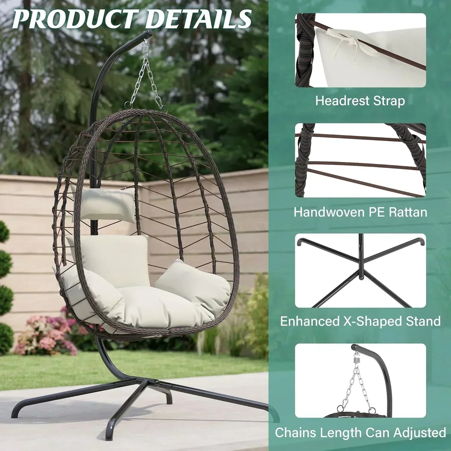 Hanging Egg Chair with Stand Swinging Egg Chair Outdoor Hanging Basket Chair with Cushion