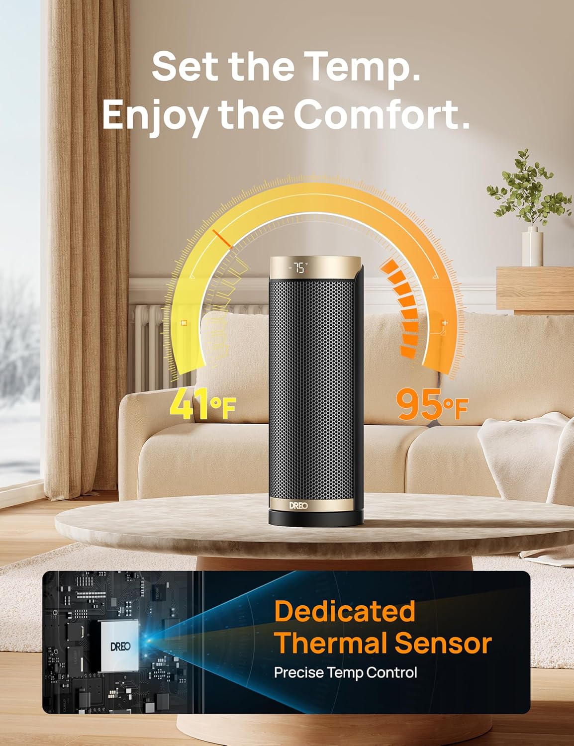 Dreo Space Heater, 1500W Electric Heaters for Indoor Use with Thermostat, 70�� Oscillation, 8 Safety Protections, 5 Modes, Remote, 12H Timer, Quiet Portable Heater for Office, Bedroom, Large Room
