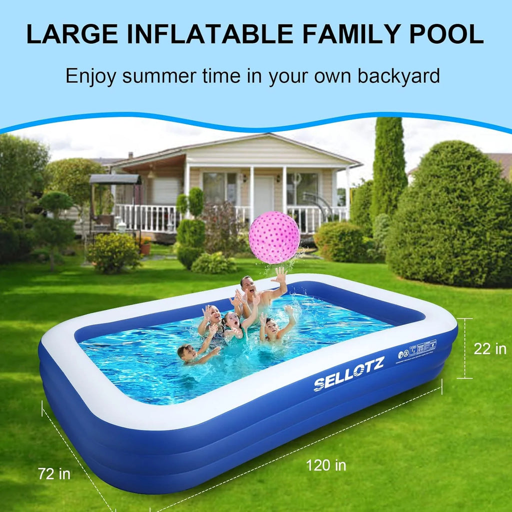 Inflatable Pool for Kids and Adults, 120 X 72 X 22 Oversized Thickened Family Swimming Pool for Toddlers, Outdoor, Garden, Backyard, Summer Water Party