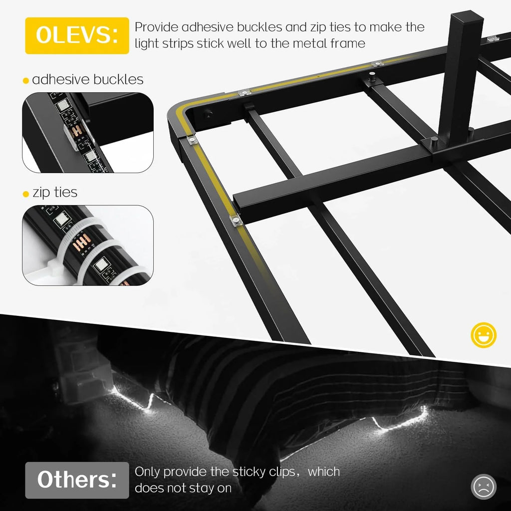 OLEVS Floating Bed Frame Queen Size with Smart LED Lights Modern Metal Platform Bed