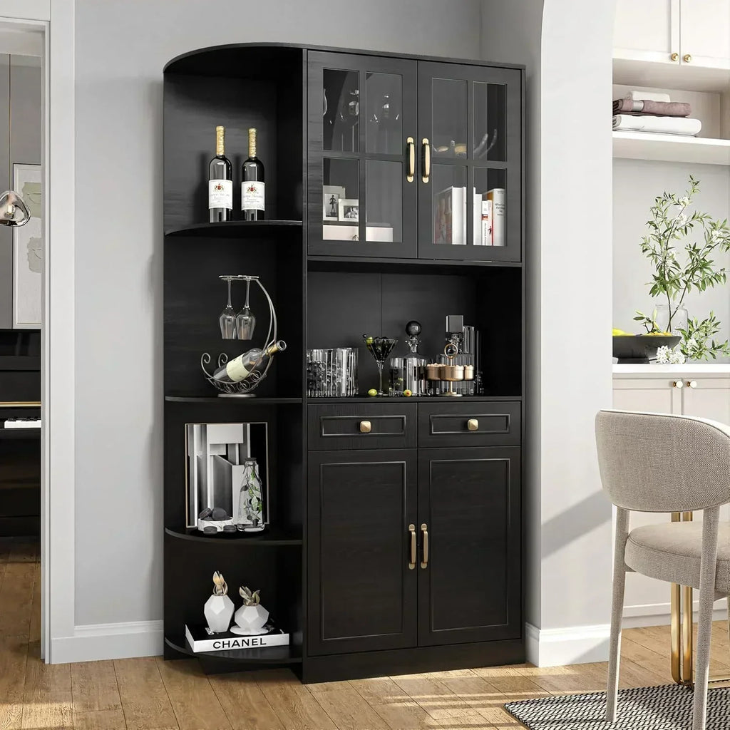 Kitchen Hutch Pantry Cabinet 71 Tall with Glass Doors