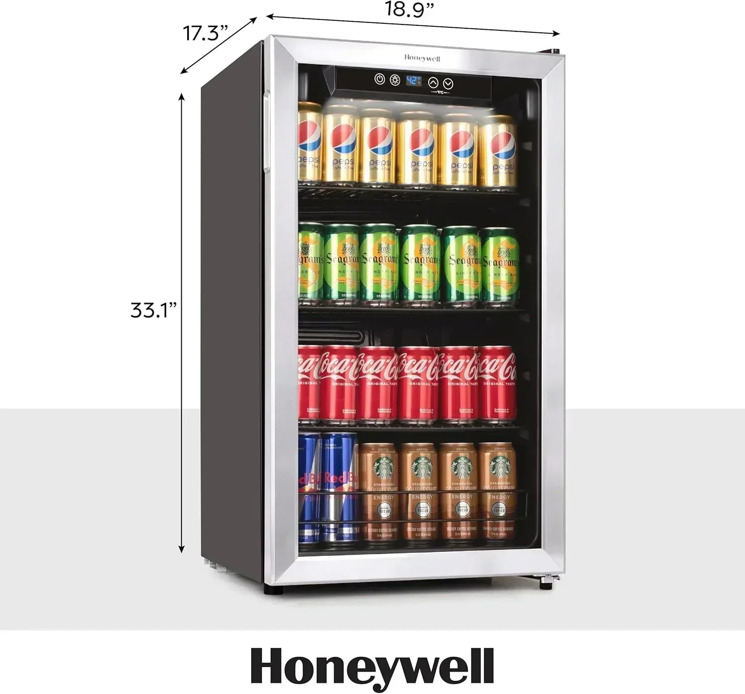 Honeywell Beverage Refrigerator and Cooler 115 Can Mini Fridge with Glass Door for Soda Beer