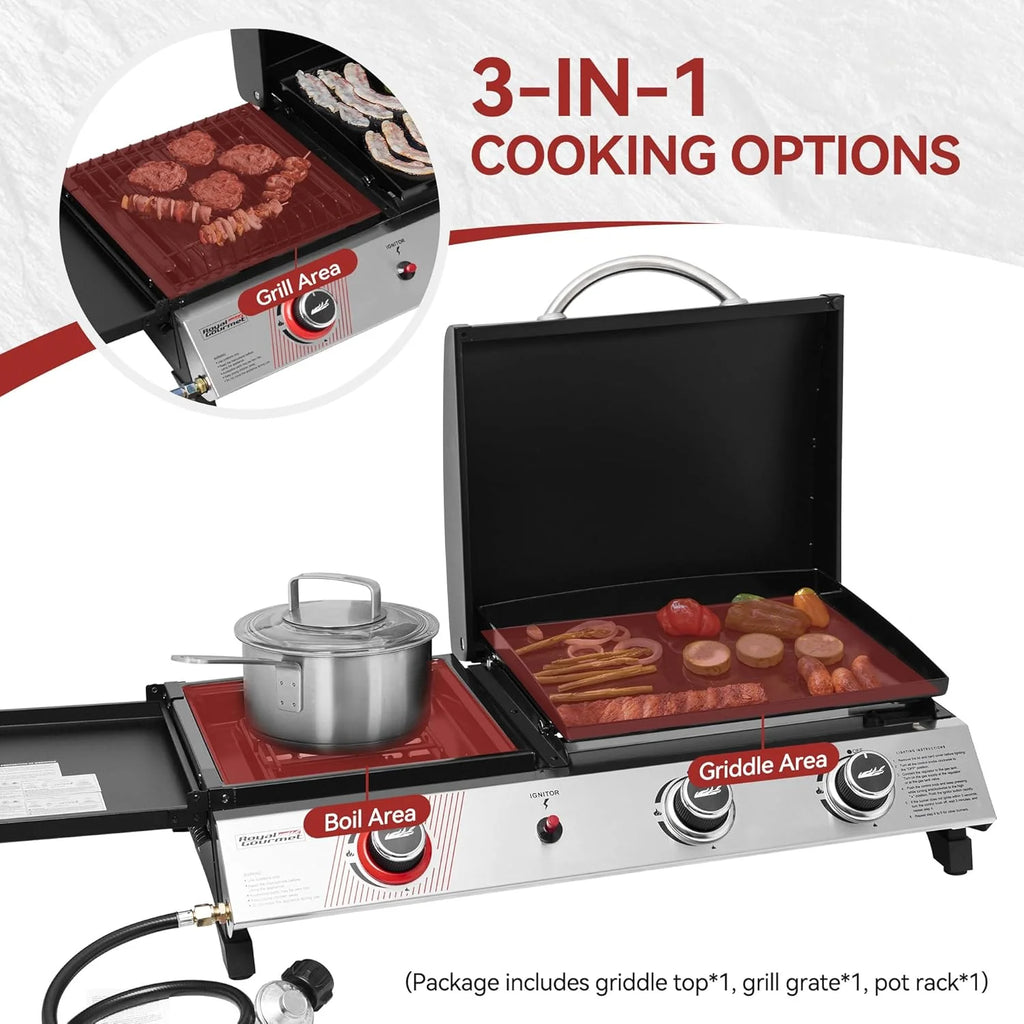 Royal Gourmet PD1305H 3 Burner Propane Gas Grill and Griddle Combo Lid 3-in-1 Grill Griddle Combo
