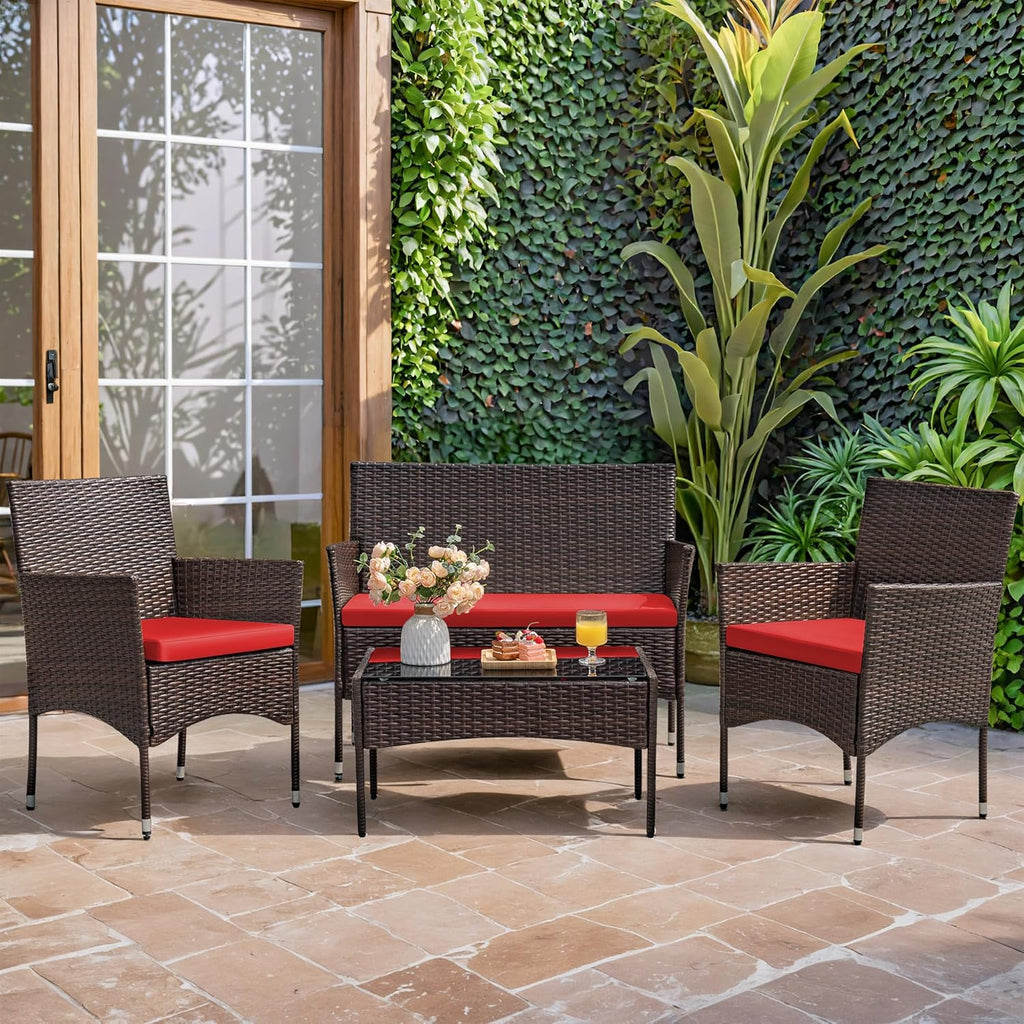Homall 4 Pieces Outdoor Patio Furniture Sets Rattan Chair Wicker Set, Outdoor Indoor Use Backyard Porch Garden Poolside Balcony Furniture Sets Clearance (Brown and Beige)