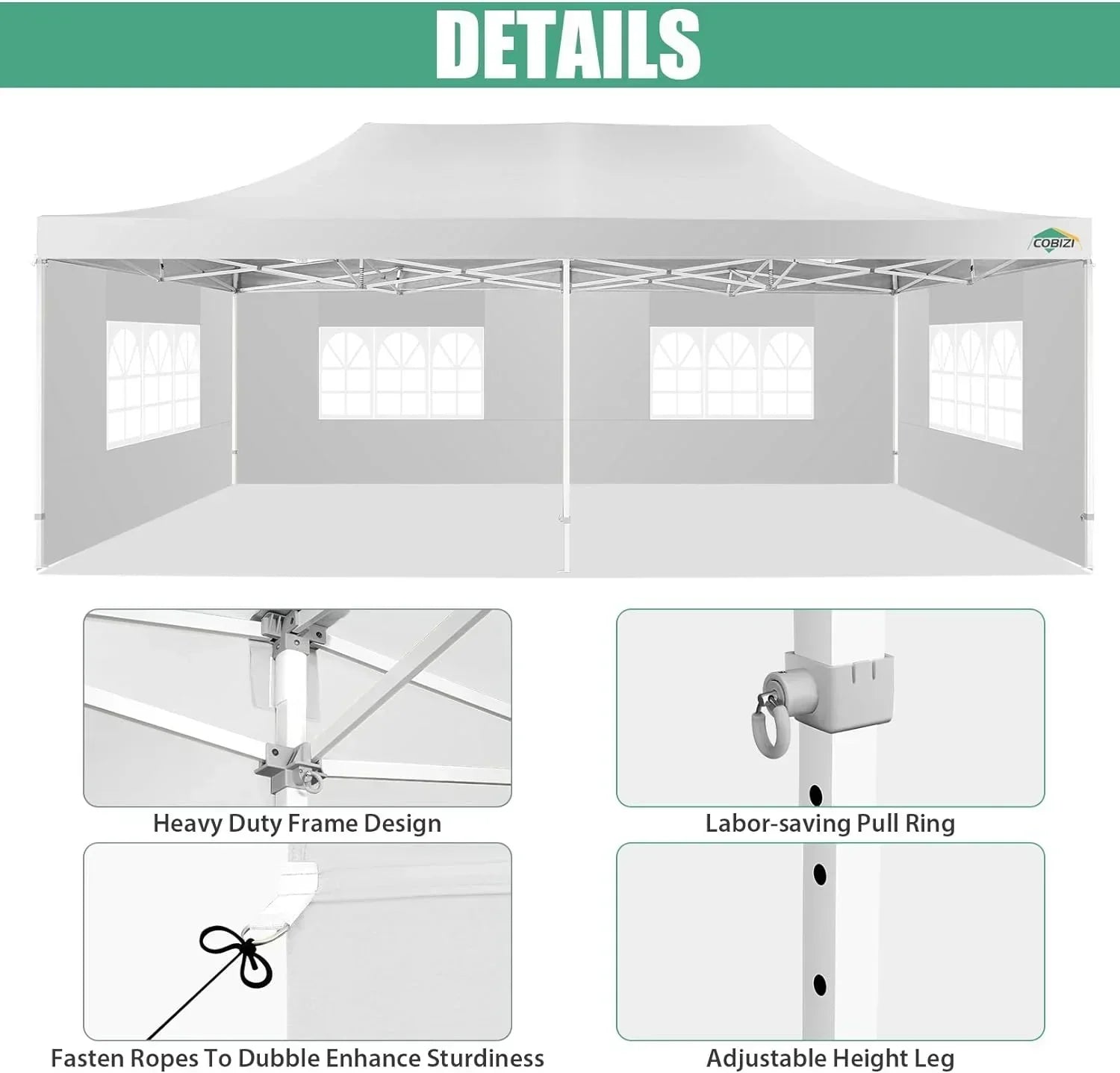 COBIZI 10x20 Heavy Duty Pop up Canopy Tent 6 sidewalls Commercial Canopy Wedding Party Tents