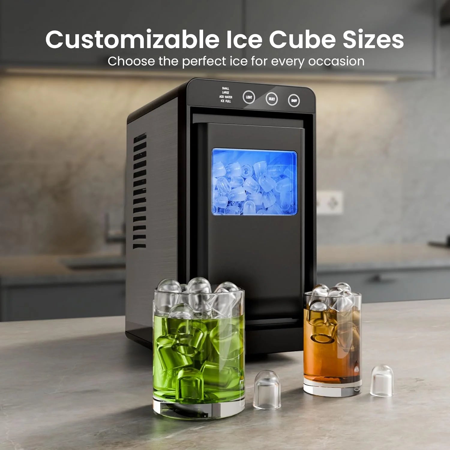 Kismile Ice Makers Countertop,26lbs in 24Hrs, Portable Ice Maker Machine with Self-Cleaning Function,Selectable Ice Size & Internal Lighting Desigh for Home/Kitchen/Bar