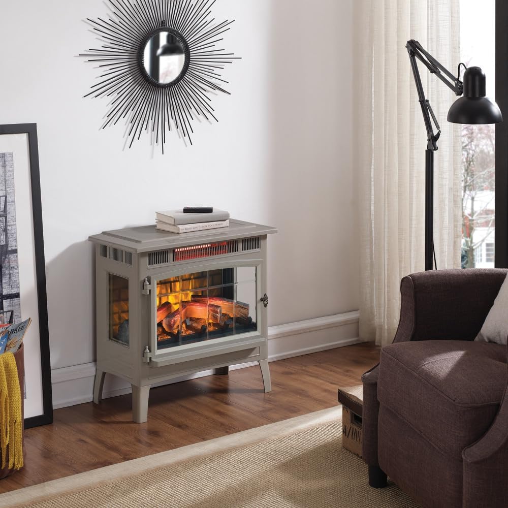 Freestanding Electric Fireplace Stove Heater with 3D Flame Effect for 1000 Sq. Ft